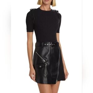 SIMKHAI $595 Sweater Dress Anisa Black And Faux Leather Sz Large NWT